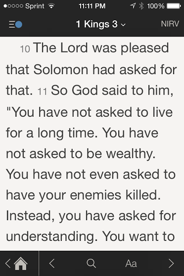 Screen shot of 1 Kings 3: 10-11